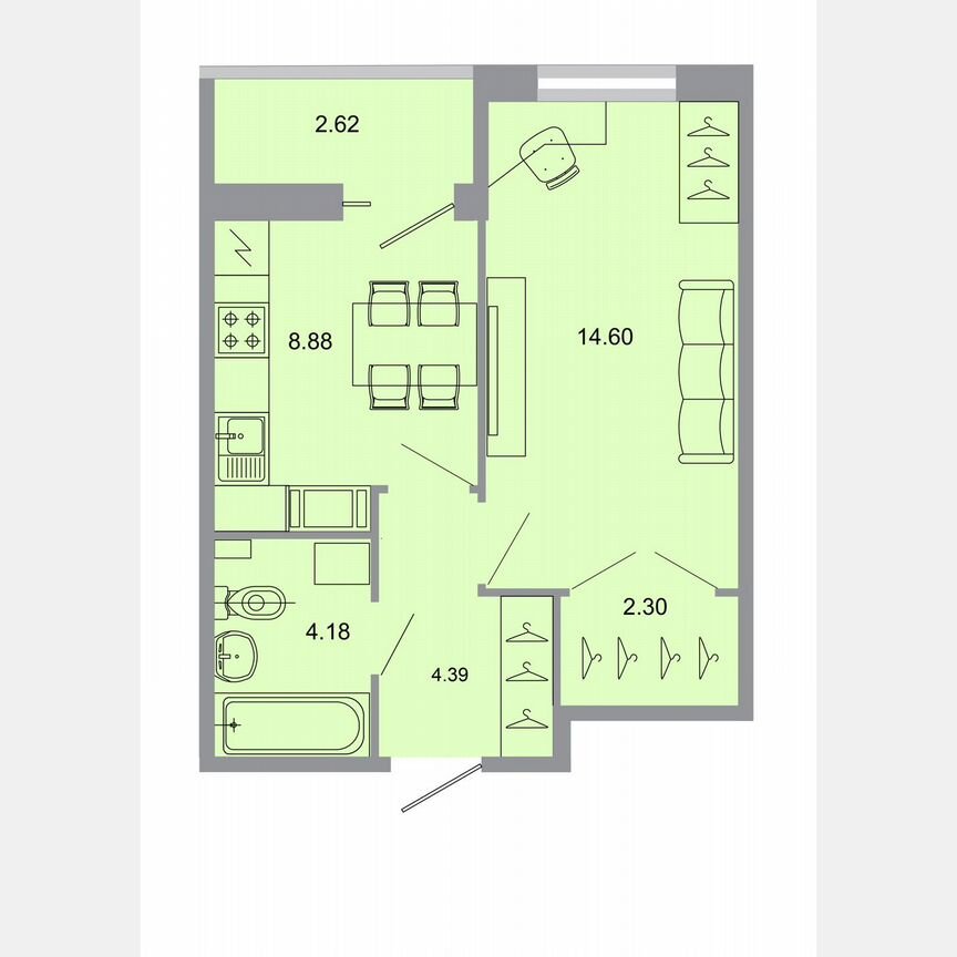 1-к. квартира, 35 м², 7/15 эт.