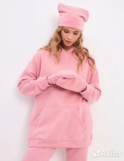 Спортивный Костюм Новый Розовый Худи Шапка Варежки