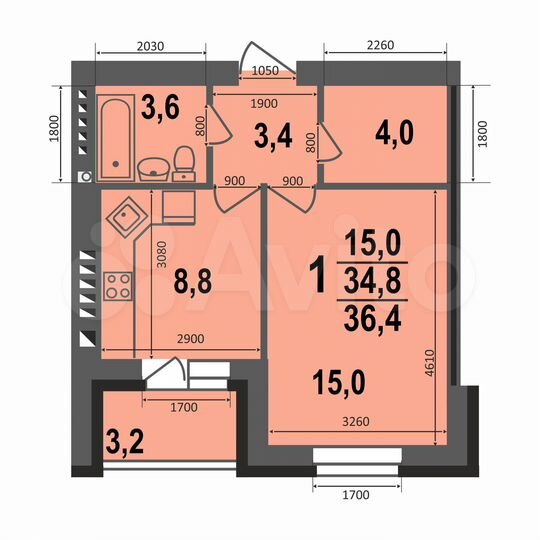 1-к. квартира, 36,4 м², 5/5 эт.