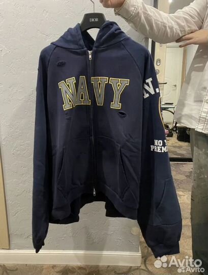 Худи Grailz Project G/R Navy Distressed Hoodie