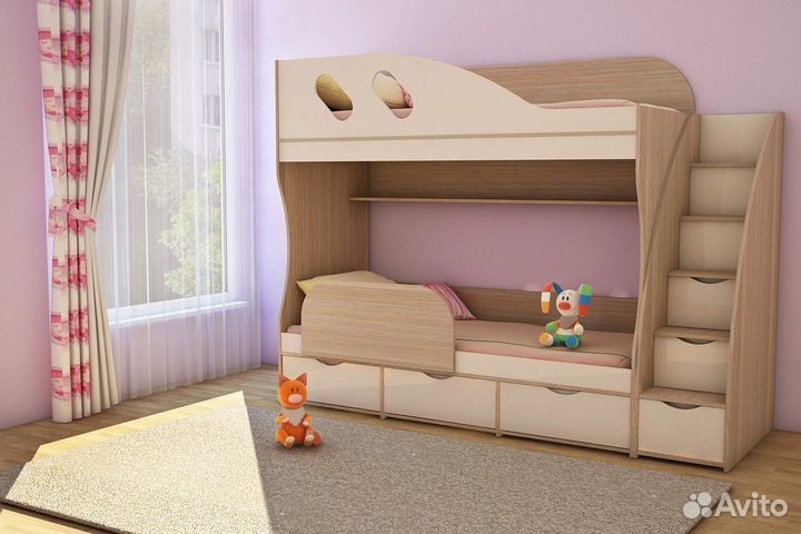 Двухъярусная кровать с комодом