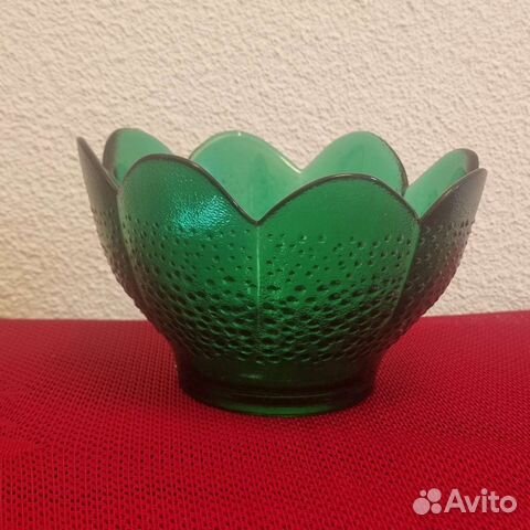 Ваза для фруктов цветное зеленое стекло СССР