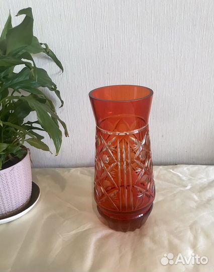 Ваза рубиновое стекло СССР винтаж