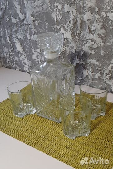 Хрустальный винтажный графин / штоф + 4 стакана