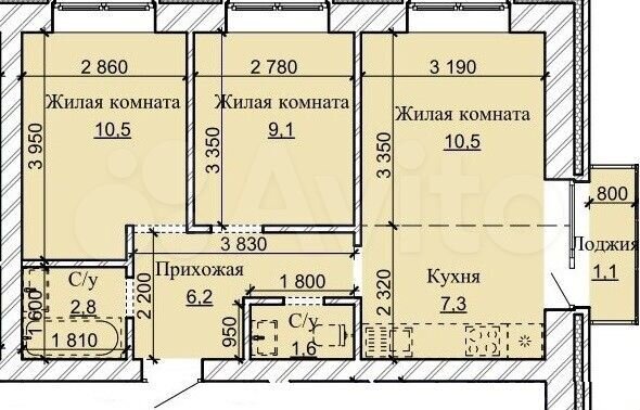 3-к. квартира, 49,1 м², 9/16 эт.