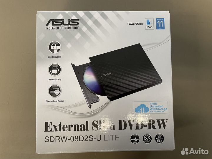 Внешний пишущий привод CD-DVD Asus sdrw-08D2S-U