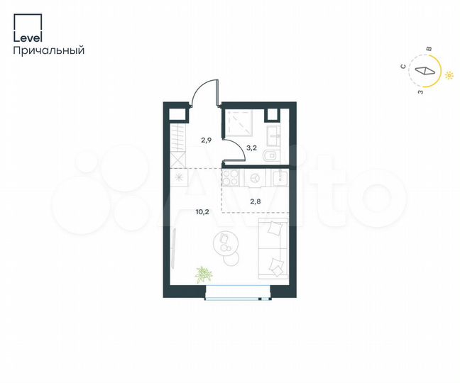 Квартира-студия, 19,1 м², 21/32 эт.