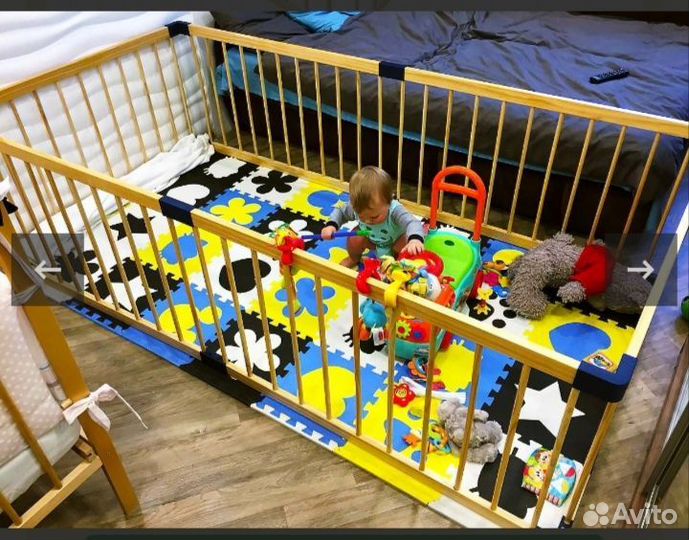 Большой детский деревянный Манеж и коврик пазл