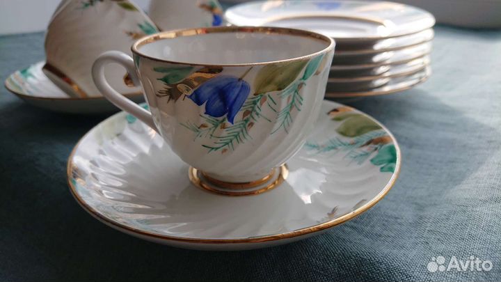 Кофейная пара, тарелки, Синий колокольчик лфз СССР