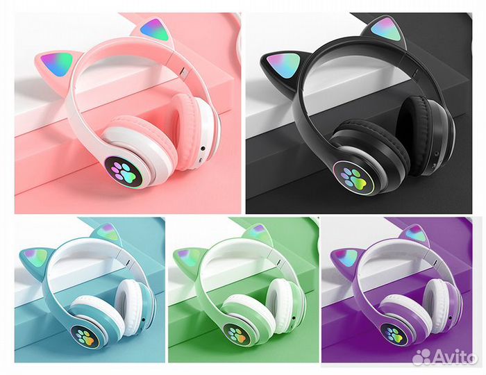 Беспроводные наушники детские с кошачьими ушками