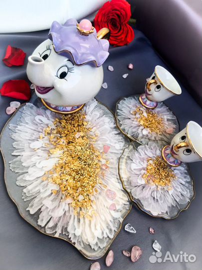 Поднос, сервировочный набор, эпоксидная смола