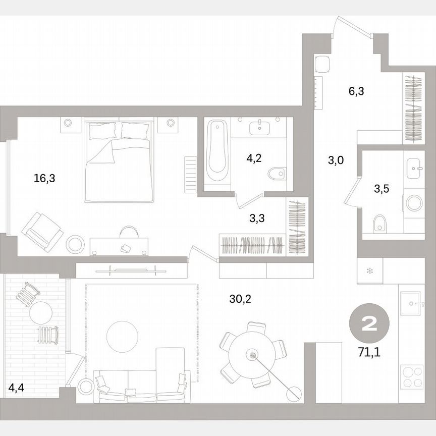 1-к. квартира, 69,8 м², 4/16 эт.