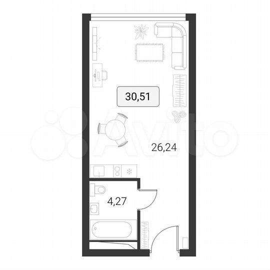 Апартаменты-студия, 30,5 м², 5/10 эт.