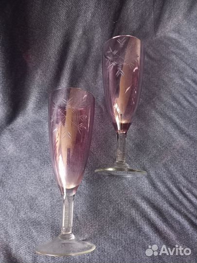 Фужеры Снежинка марганцевое стекло СССР