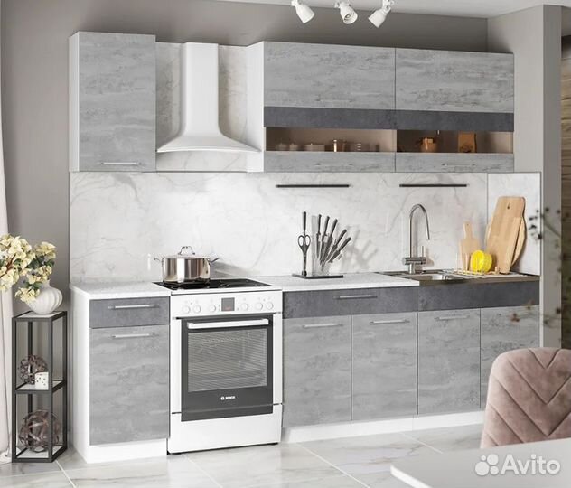 Кухня готовая новая 2м Бетон угольный камень