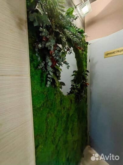 Зеркало с рамой из мха и растений, от