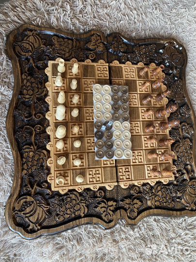 Шахматы нарды шашки 3 в 1 ручной работы