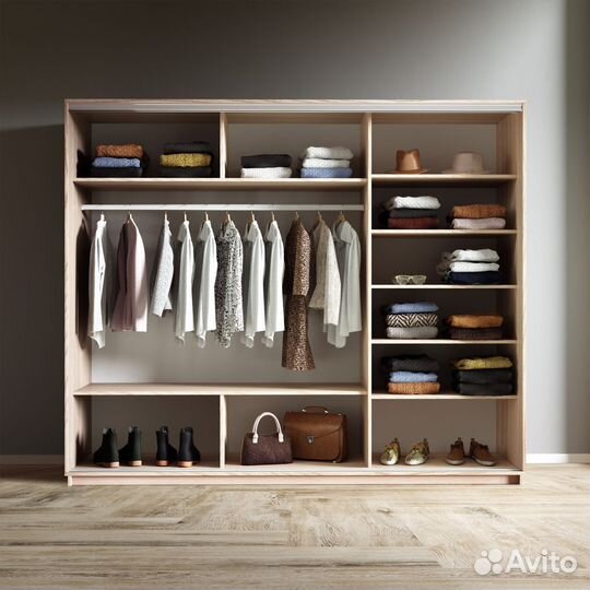 Шкаф купе с зеркалами. Ясень анкор-светлый