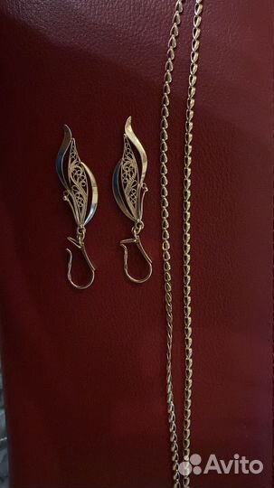 Золотая цепь 585 пробы и серьги