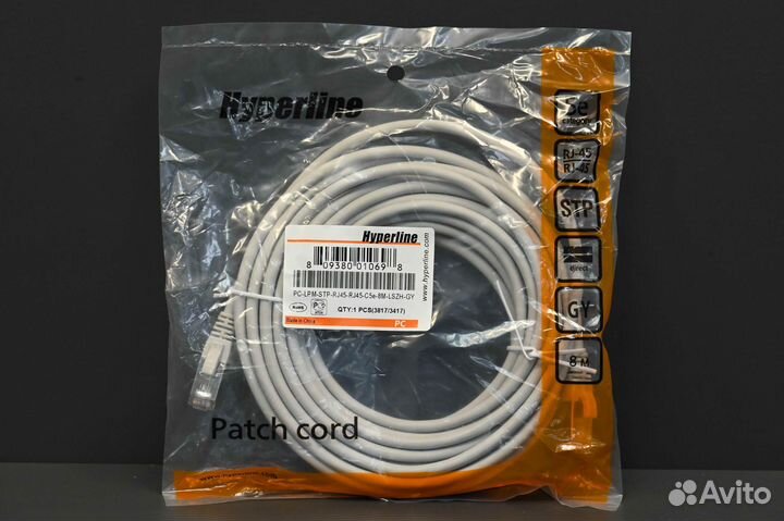 Hyperline PC-LPM-STP-RJ45-RJ45-C5e-8M-lszh-GY 29шт