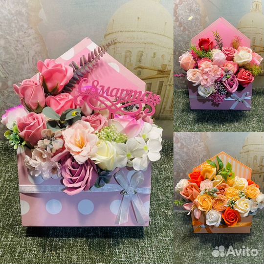 Композиция из мыльных роз в конверте