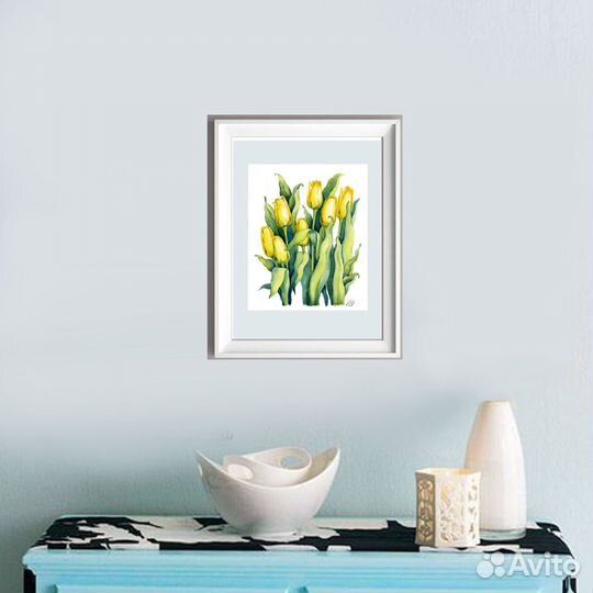 Картина акварель желтые тюльпаны