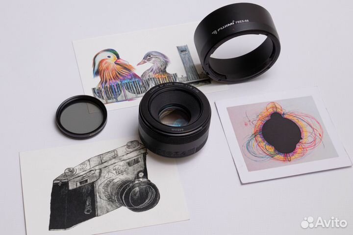 Объектив Canon EF 50mm f/1.8 STM + Бленда + CPL