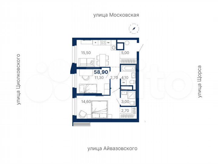 2-к. квартира, 58,9 м², 18/30 эт.