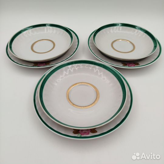 Набор чайных трио с цветочным декором на 3 персоны