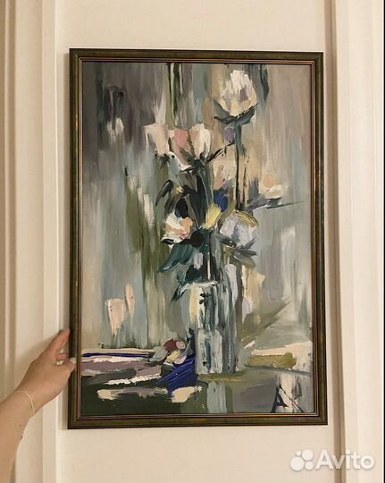 Картина маслом «цветы», в раме 40х60