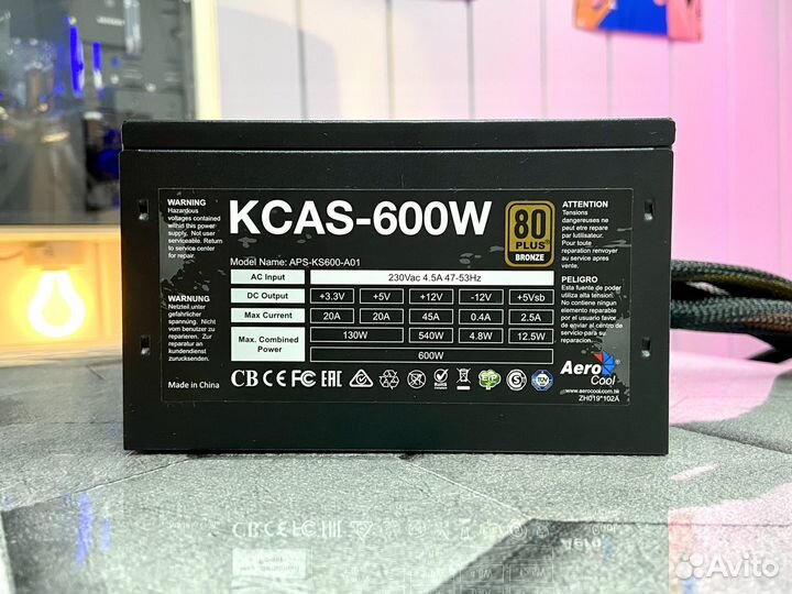 Блок питания Aerocool kcas 600W, 80+ Bronze