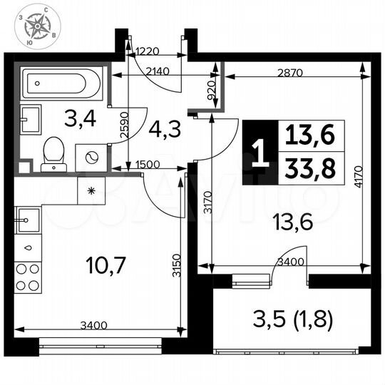 1-к. квартира, 33,8 м², 8/24 эт.