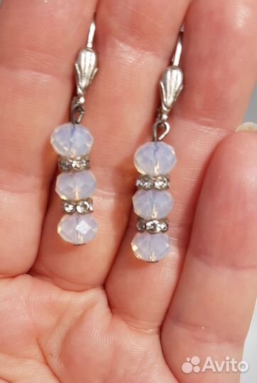 Серьги с лунный камнем и гематитом