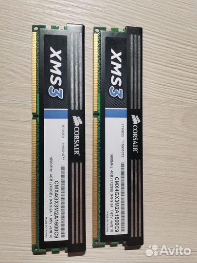 Оперативная память Corsair XMS3 4GB DDR3 1600MHz