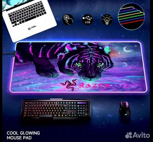 Геймерские коврики с RGB-подсветкой 80х30 см новые