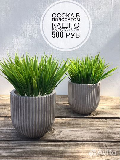 Искусственная зелень осока в кашпо для декора