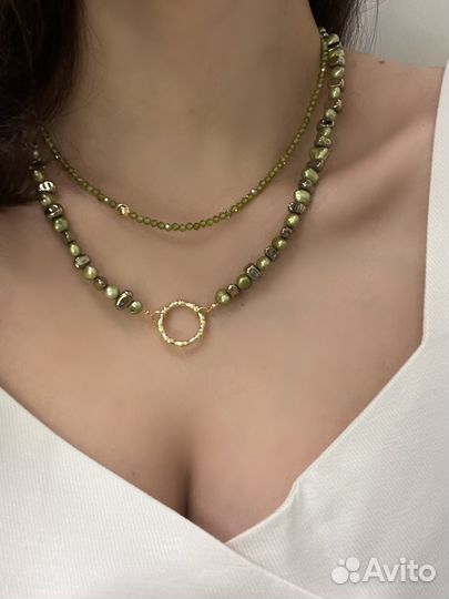 Колье чокер из жемчуга и гематита