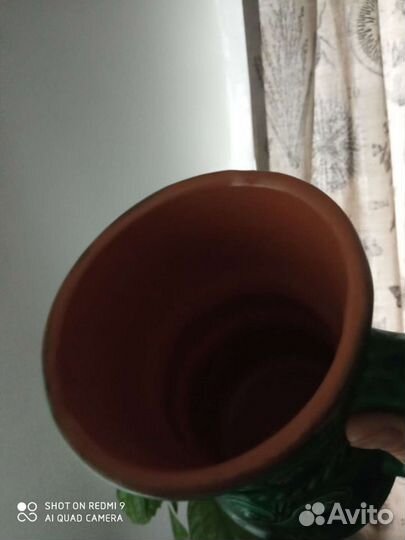 Кружка зеленая обливная керамика