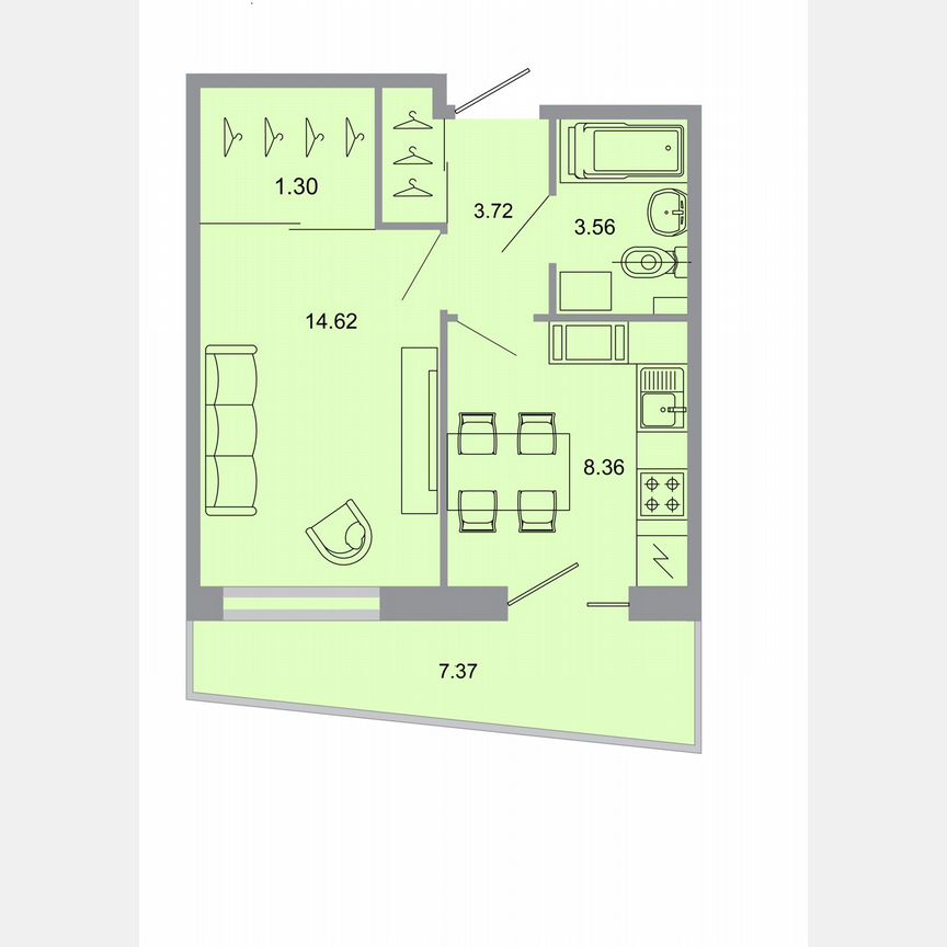 1-к. квартира, 32,9 м², 12/15 эт.