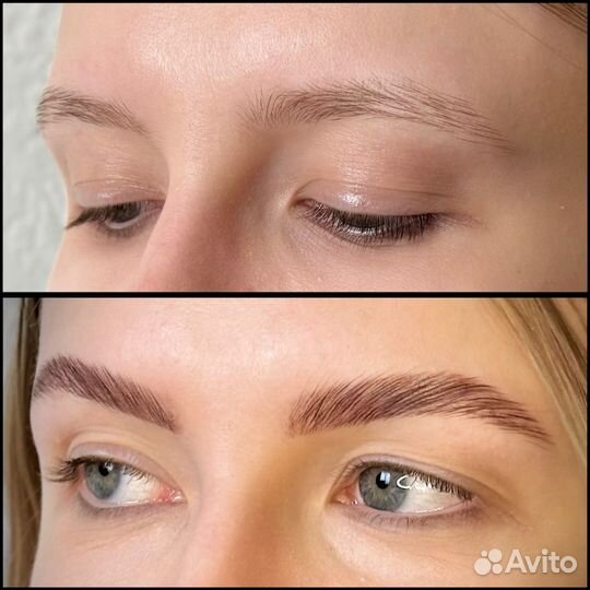 Модель на брови, окрашивание, ламинирование бровей