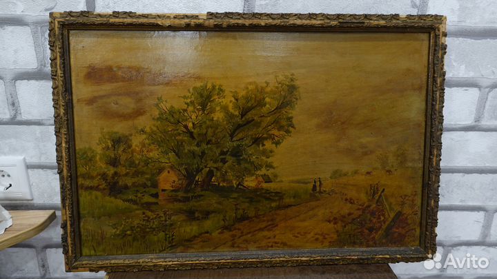 Старинная картина пейзаж холст масло 19 век