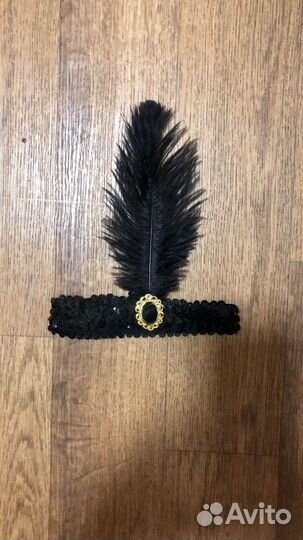 Повязка на голову с пером в стиле Гетсби/перчатки