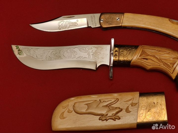 Набор ножей в шкатулке, камень змеевик, ед.экз