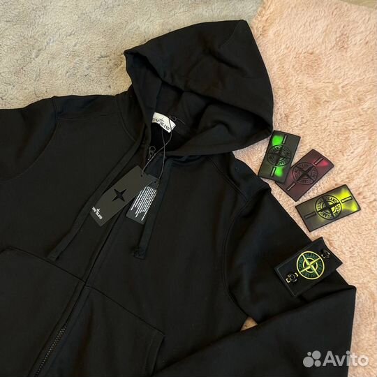 Зип худи stone island чёрная + термопатч