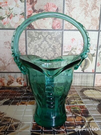 Цветное стекло СССР. Ваза-конфетница. Винтаж