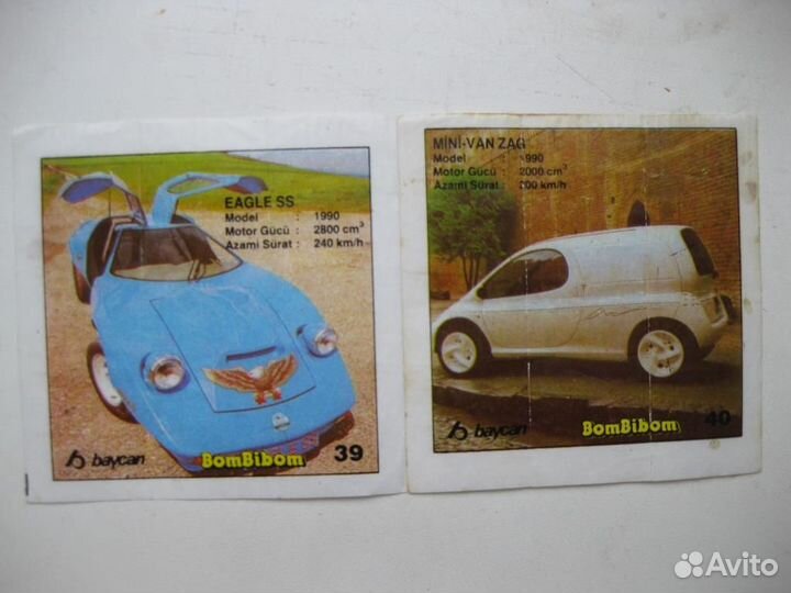 Вкладыши от жевательной резинки Turbo и BomBibom