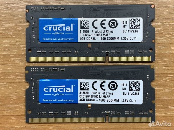 Память для ноутбука 4GB DDR3L 1600MHz Crucial