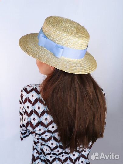Шляпа канотье новая из соломы с завязками