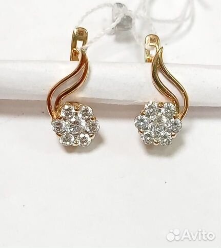 Золотые серьги с фианитом