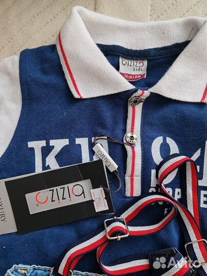 Костюм футболка поло и шортики на подтяжках